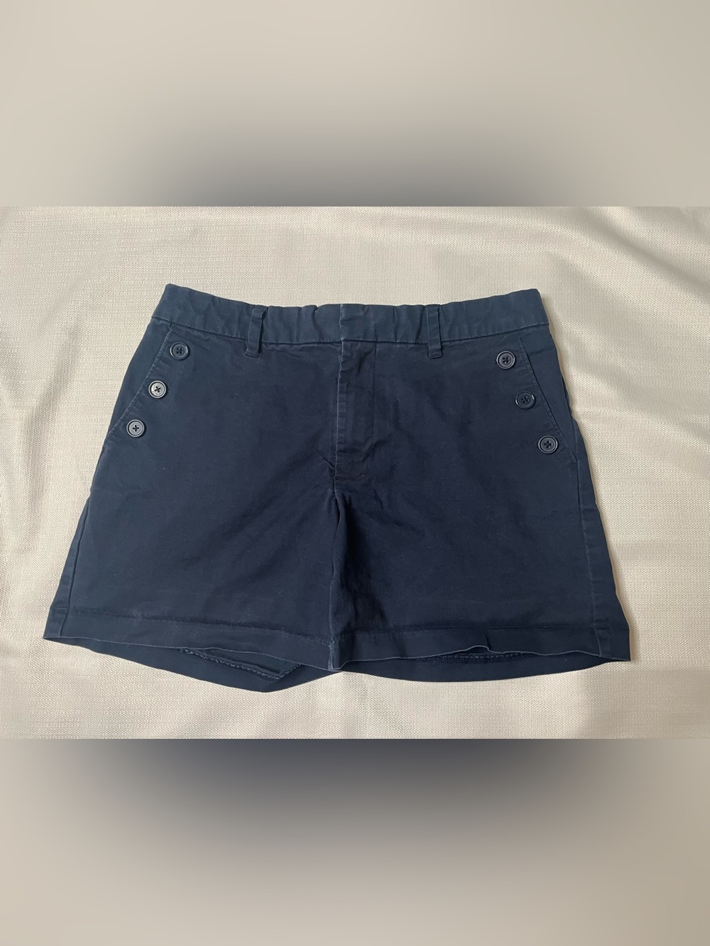 Tommy Hilfiger Shorts Navy Blue Flat-Front Chino Sailor Style Nautical Buttons